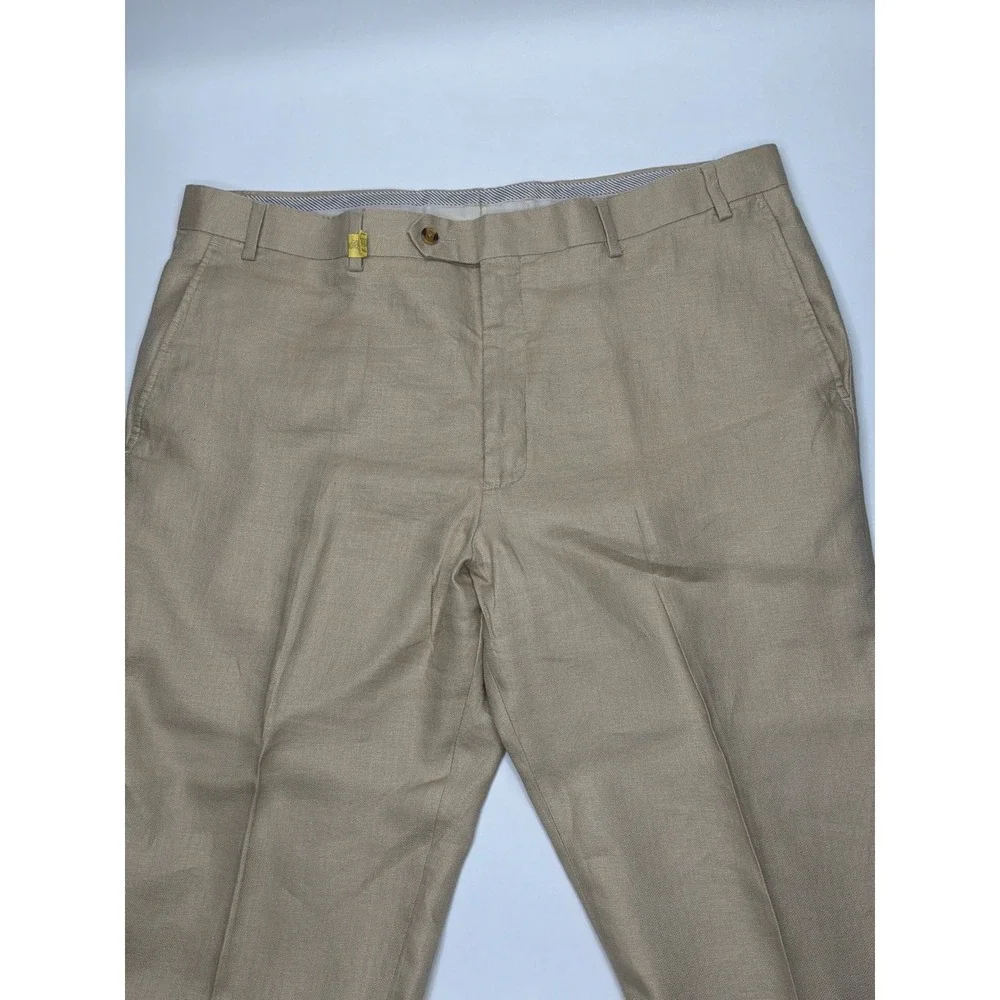 Classic Khaki Texere Flat Front Mens Dress Pants Chinos 100% Linen Size‎ 40 x 29